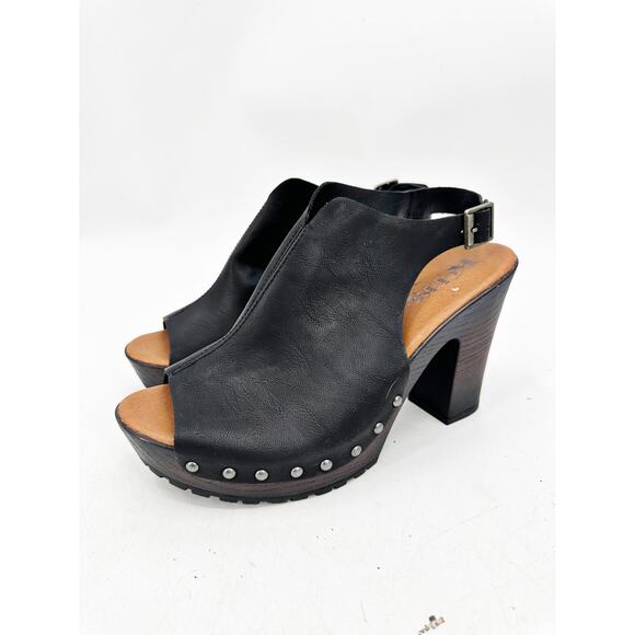 Korks Arden Platform Block Heel Slingback Peep Toe Studded Faux Leather Sandals - Picture 2 of 7